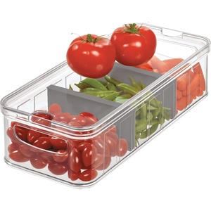 image:imageiDesign Recycled Plastic Crisp Large Divided Fruit and Vegetable Storage with Easy to Grip Integrated Handles Designed to Keep Food Fresh Longer 14 82 x 6 32 x 3 76  1482 x 632 x 376 Integrated Handles Keeps Food Fresh Longer Clear Bin Gray DividersPack of 1