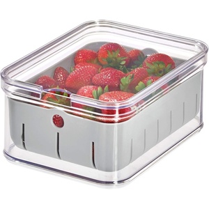 image:imageiDesign Small Fridge Berry Bin with Removable Colander Basket and Lid  Set of 4  ClearWhiteClearGray
