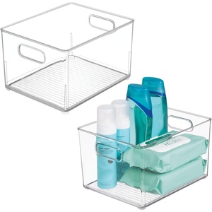 image:imageiDesign Small Stackable Plastic Storage Bin with Handles  Set of 2  Clear  Made in USAPack of 2
