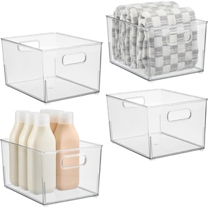 image:imageiDesign Small Stackable Plastic Storage Bin with Handles  Set of 2  Clear  Made in USAPack of 4