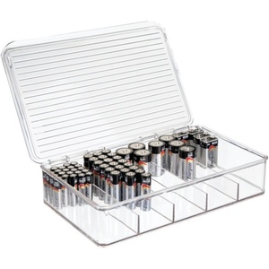 image:imageiDesign Stackable Battery Organizer Clear  Storage for AA AAA C and 9Volt Batteries