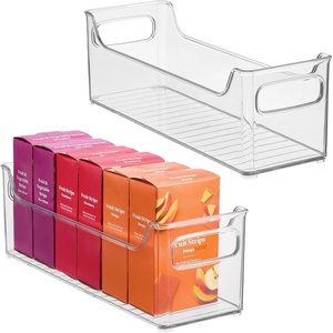 image:imageiDesign Stackable Plastic Pantry Bin with Handles Set of 2 Clear  For Cabinets or Fridge Made in USA145 x 5 x 5  Set of 2