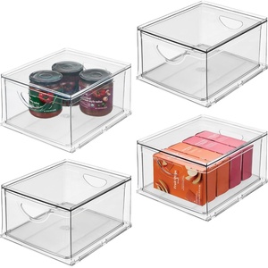 image:imageiDesign Stackable Storage Drawer Clear  Stackable OrganFor Fridge Pantry or Under Sinks Made in USAizer For Bathroom Counter Vanity UnderSinkPack of 4