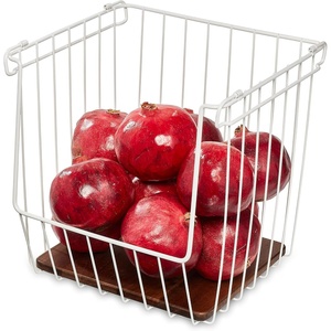 image:imageiDesign The Ra Safford Collection Open Front Wire Basket with Acacia Wood 14 x 10 x 612 x 12 x 12