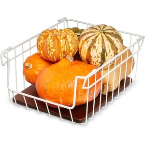 image:imageiDesign The Ra Safford Collection Open Front Wire Basket with Acacia Wood 14 x 10 x 614 x 10 x 6
