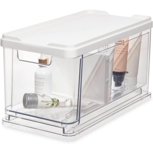 image:imageiDesign The Sarah Tanno Collection Medium Stacking Cosmetic Drawer Organizer with Lid and Divider ClearWhiteMedium