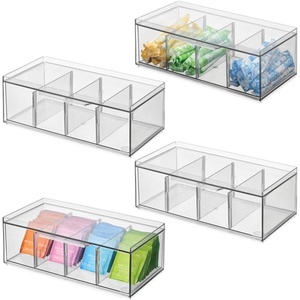 image:imageiDesign XL Tea Bag Organizer Clear 4Section  For Counter Storage Drawer for CabinetPack of 4