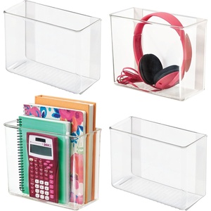 image:imageiDesign AFFIXX Plastic Wall Mount Organizer for Kitchen Bathroom Office Bedroom Garage Craft Room 35 x 8 x 55 ClearPack of 4