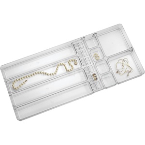 image:imageiDesign Linus Plastic BPAFree Fashion Jewelry Vanity and Drawer Organizer Tray for Rings Earrings Bracelets Necklaces 875 x 775 x 275 Set of 3 Clear3 Piece