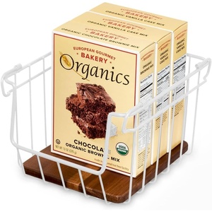 image:imageiDesign The Ra Safford Collection Open Front Wire Basket with Acacia Wood 10 x 8 x 6Coconut