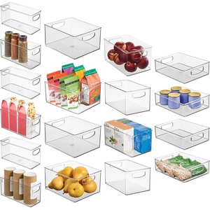 image:imageiDesign Stackable Plastic Handle Bin Storage Organizers 18 Pack Clear  For Kitchen Fridge Pantry Home Assortment SetPack of 18
