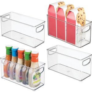 image:imageiDesign Stackable Plastic Handle Bin Storage Organizers 18 Pack Clear  For Kitchen Fridge Pantry Home Assortment SetPack of 4
