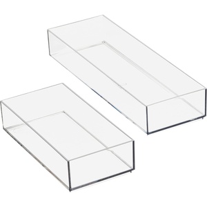 image:imageiDesign The Sarah Tanno Collection Plastic Cosmetic Drawer Organizer 8 x 8 x 2 Clear3 Piece Set