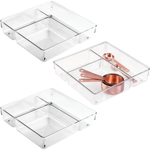 image:imageiDesign 3Section Drawer Organizer Set of 3 Clear  For Kitchen For Bathroom For Desk DrawersPack of 3