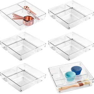 image:imageiDesign 3Section Drawer Organizer Set of 3 Clear  For Kitchen For Bathroom For Desk DrawersPack of 6