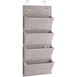 image:imageiDesign Aldo Fabric Wall MountOver Door Fabric Closet Storage Organizer with 4 Pockets for Clutch Purses Handbags Scarves Clothing 13 x 285  GrayHanging Organizer