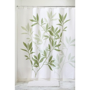 image:imageiDesign Leaves Botanical Fabric Shower Curtain  72 x 72 WhiteBlueLight Green