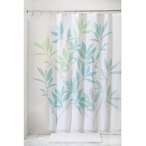 image:imageiDesign Leaves Botanical Fabric Shower Curtain  72 x 72 WhiteBlueSoft Blue and Green