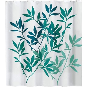 image:imageiDesign Leaves Botanical Fabric Shower Curtain  72 x 72 WhiteBlueTeal