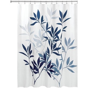 image:imageiDesign Leaves Botanical Fabric Shower Curtain  72 x 72 WhiteBlueWhiteBlue
