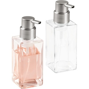 image:imageiDesign Refillable Foaming Dispenser for Kitchen or Bathroom VanitySet of 2ClearBrushed Nickel Soap Pump SilverPack of 2
