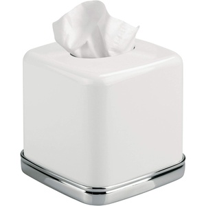 image:imageiDesign York Facial Tissue Box Cover Vintage Holder for Bathroom Vanity Countertops 575 x 575 x 55 Chrome and WhiteWhite